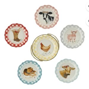 💜 New Pioneer Woman Novelty Gingham Decal Ceramic Dessert Plates